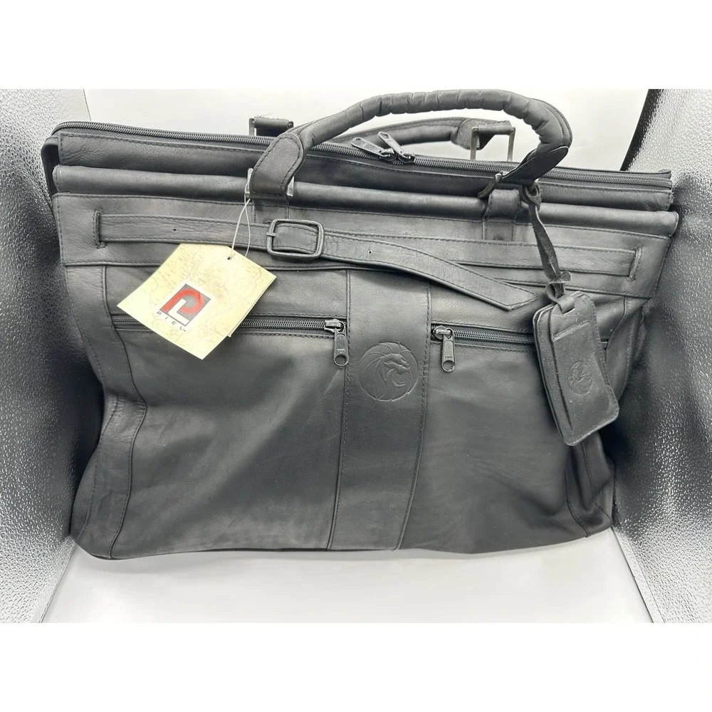 Piel Leather 9506-BLK Carpet Bag Black Genuine Leather Weekender NWT